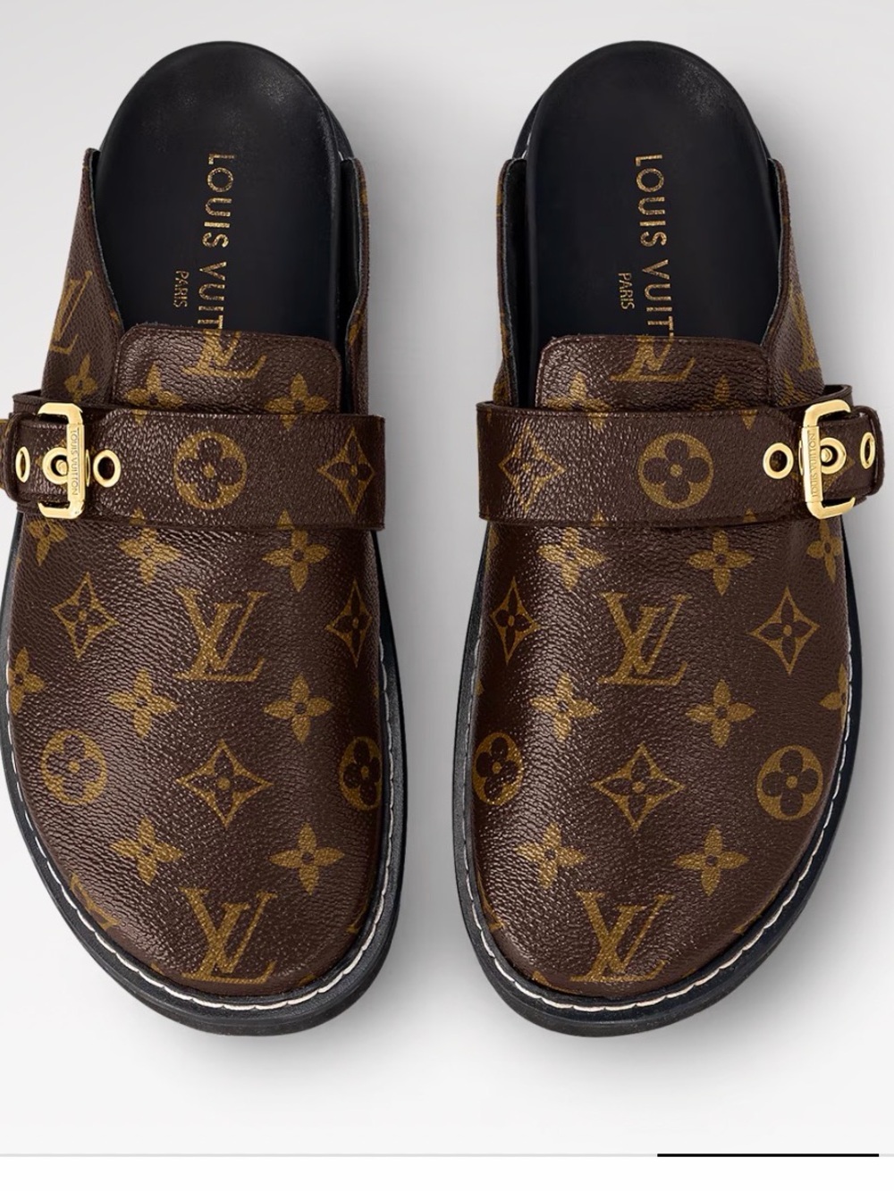 New Louis Vuitton Brown Monogram Leather Clog with Gold Buckle. EUROPEAN SIZE 39 - Picture 2 of 3
